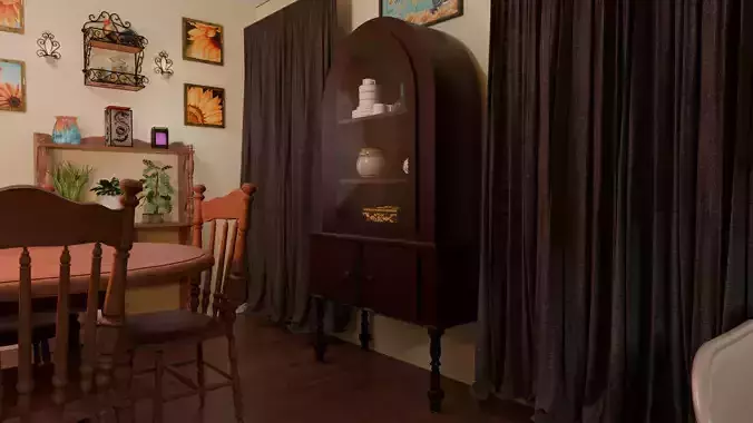 Antique China Cabinet or Hutch with Glass Door 3D model Antique China Cabinet or Hutch with Glass Door 3D model