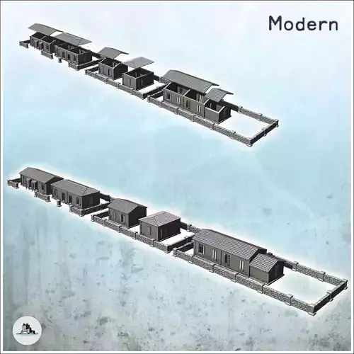 Set of five European houses and walls intact version - World War