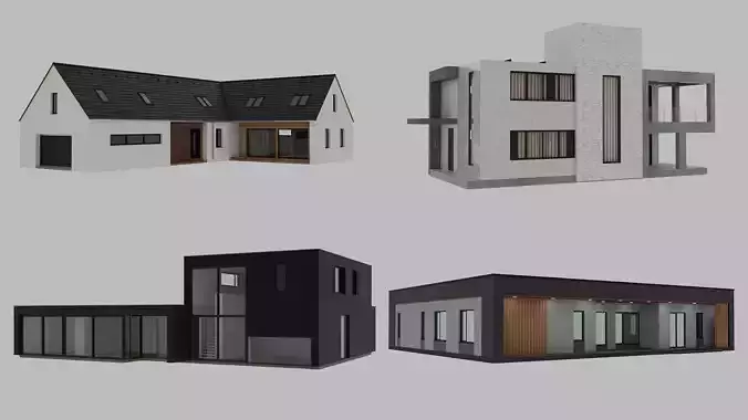 4 Modern Houses Pack Blender 3D Models 