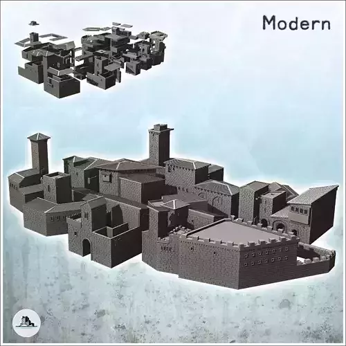 Large building complex of old European city with bell towers and