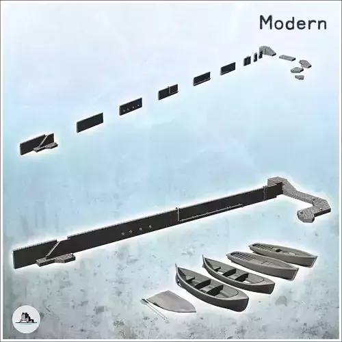 Set of retaining walls of stone banks with set of boats 12 - Wor