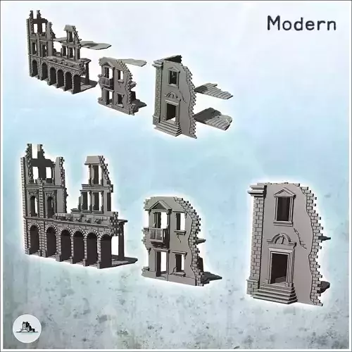 Set of three European ruined multi-storey buildings 17 - World W