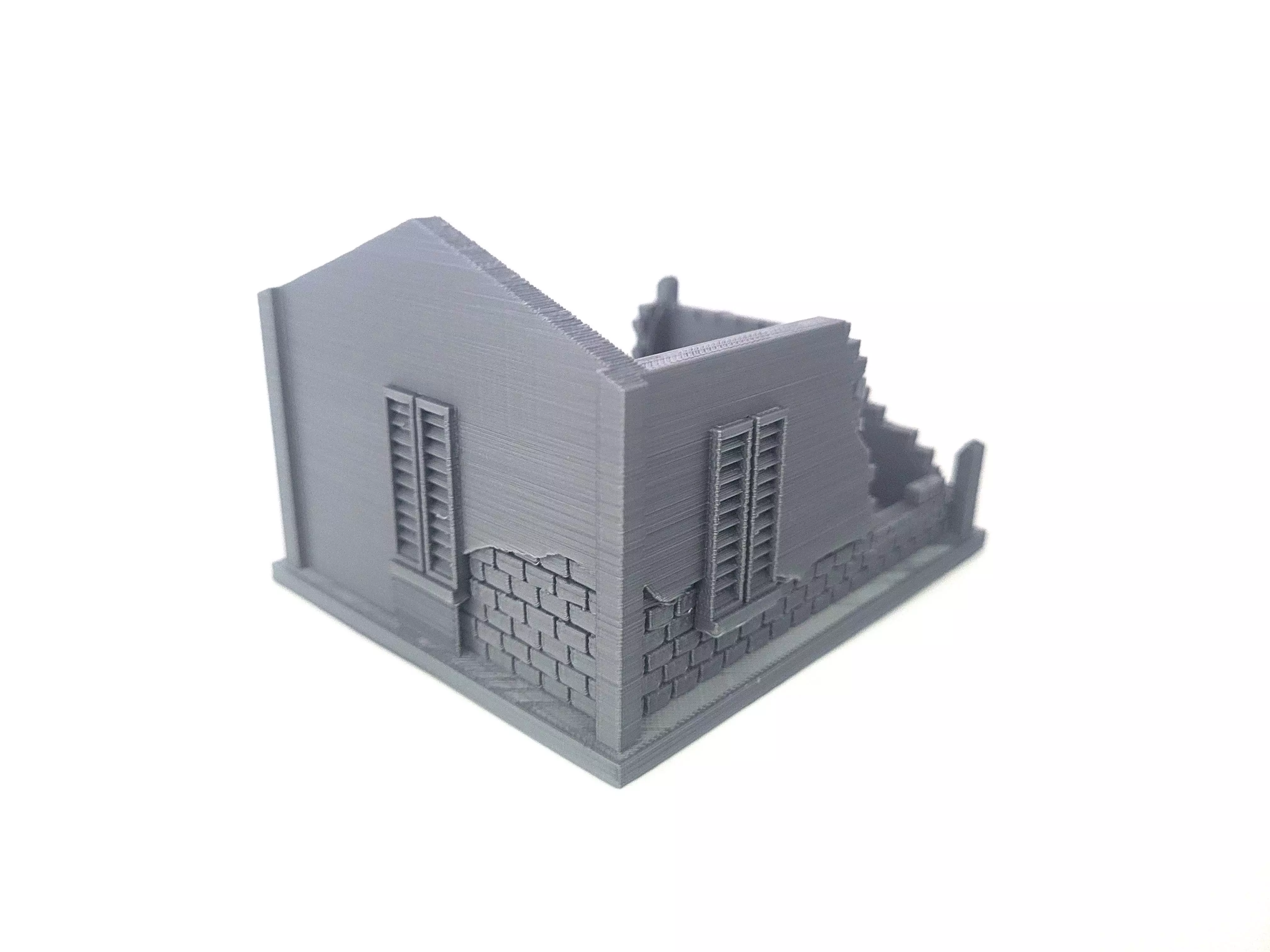 Set of five European houses and walls ruined version - World War 3D print model_3