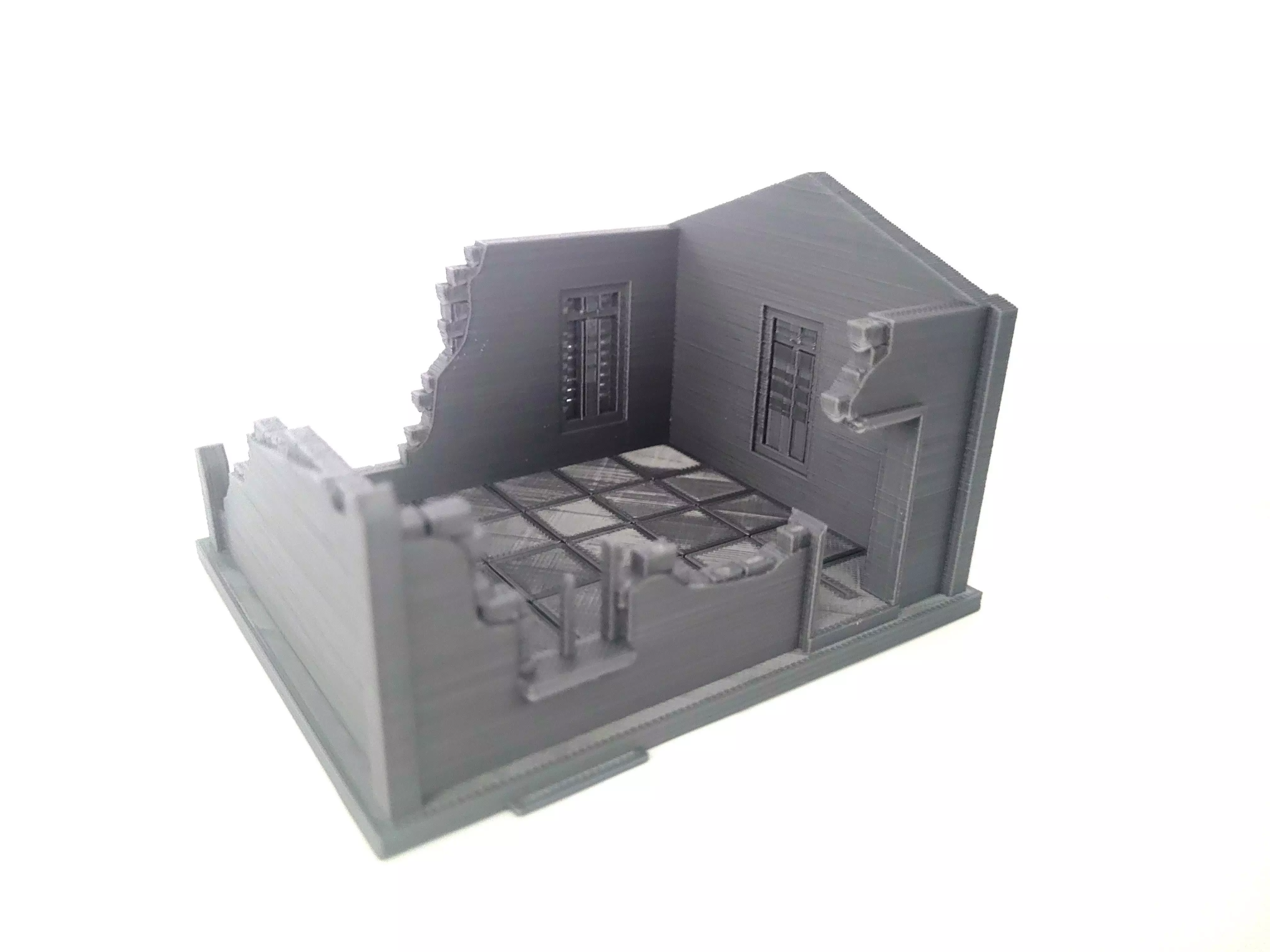 Set of five European houses and walls ruined version - World War 3D print model_2