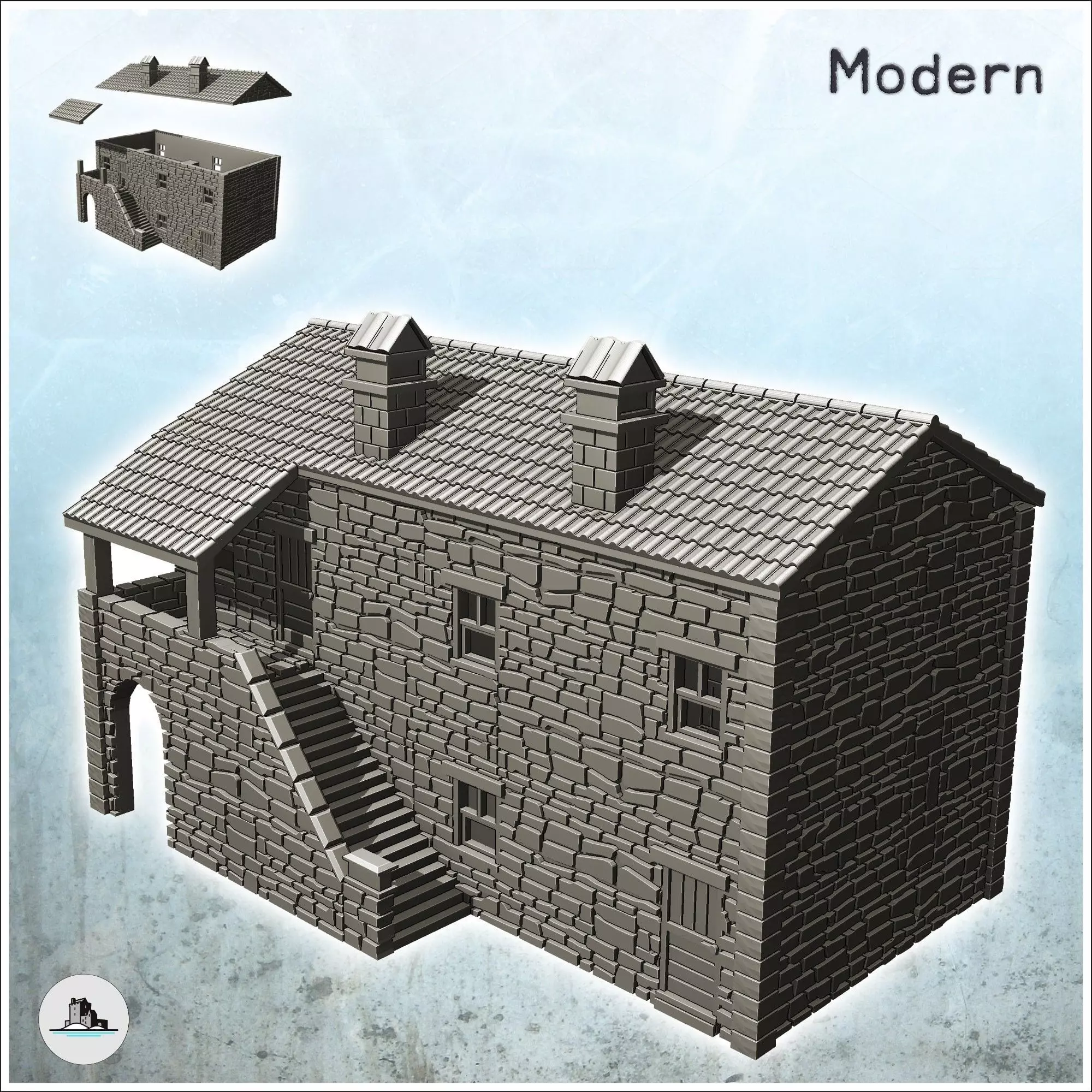 House in exposed stone with access stairs and tiled roof 20 - Wo 3D print model_0