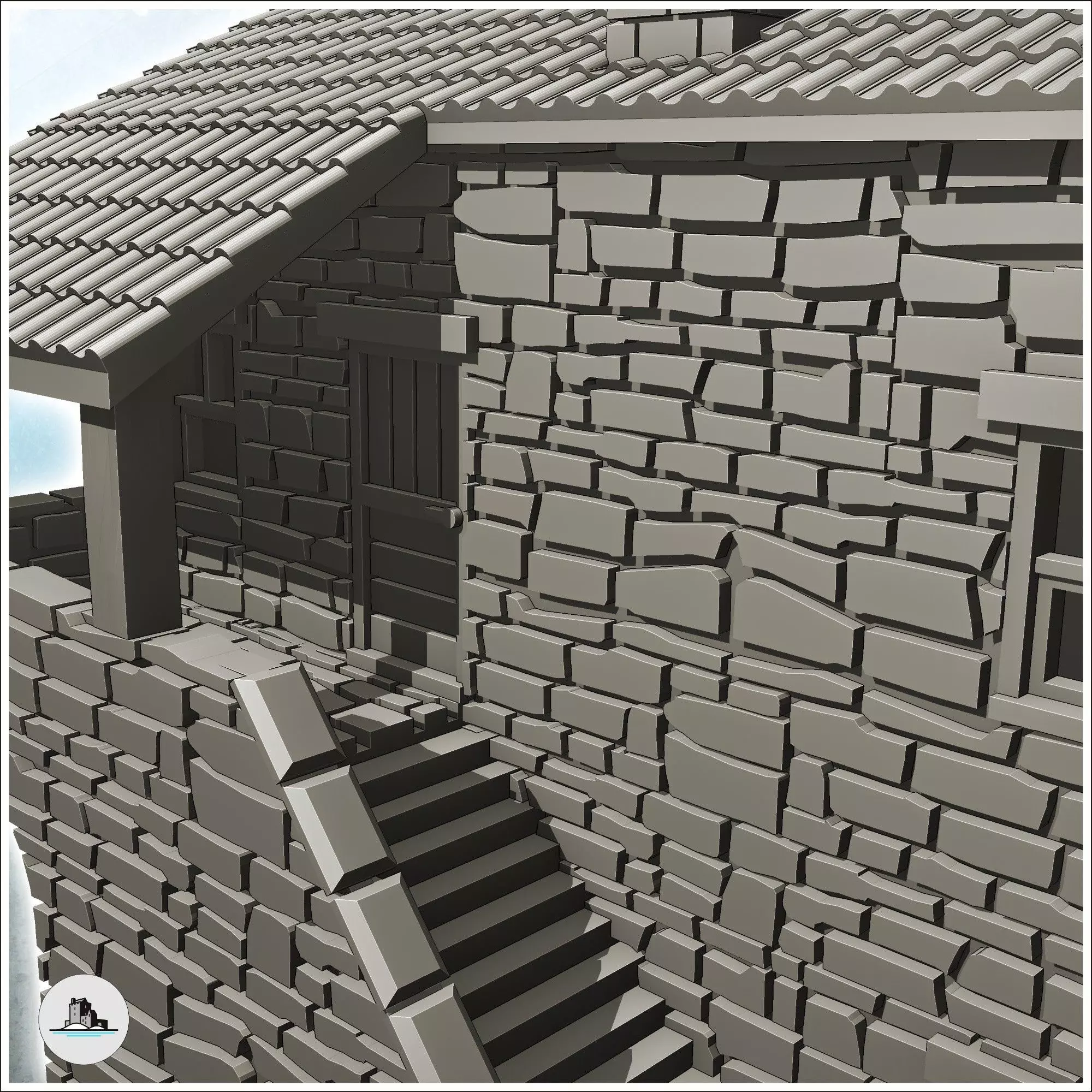 House in exposed stone with access stairs and tiled roof 20 - Wo 3D print model_6