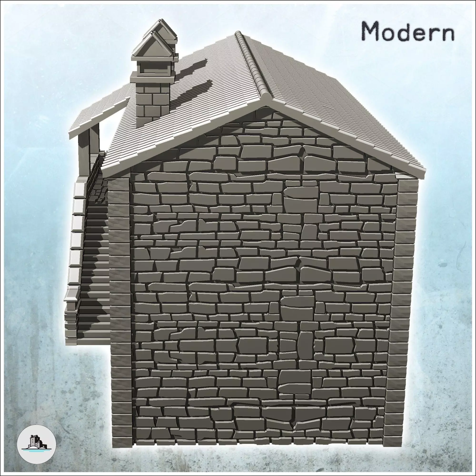 House in exposed stone with access stairs and tiled roof 20 - Wo 3D print model_4