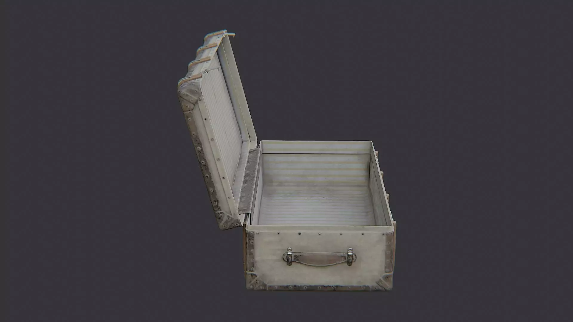 Open Metal Luggage Crate with Rust Texture Low-poly 3D model_1