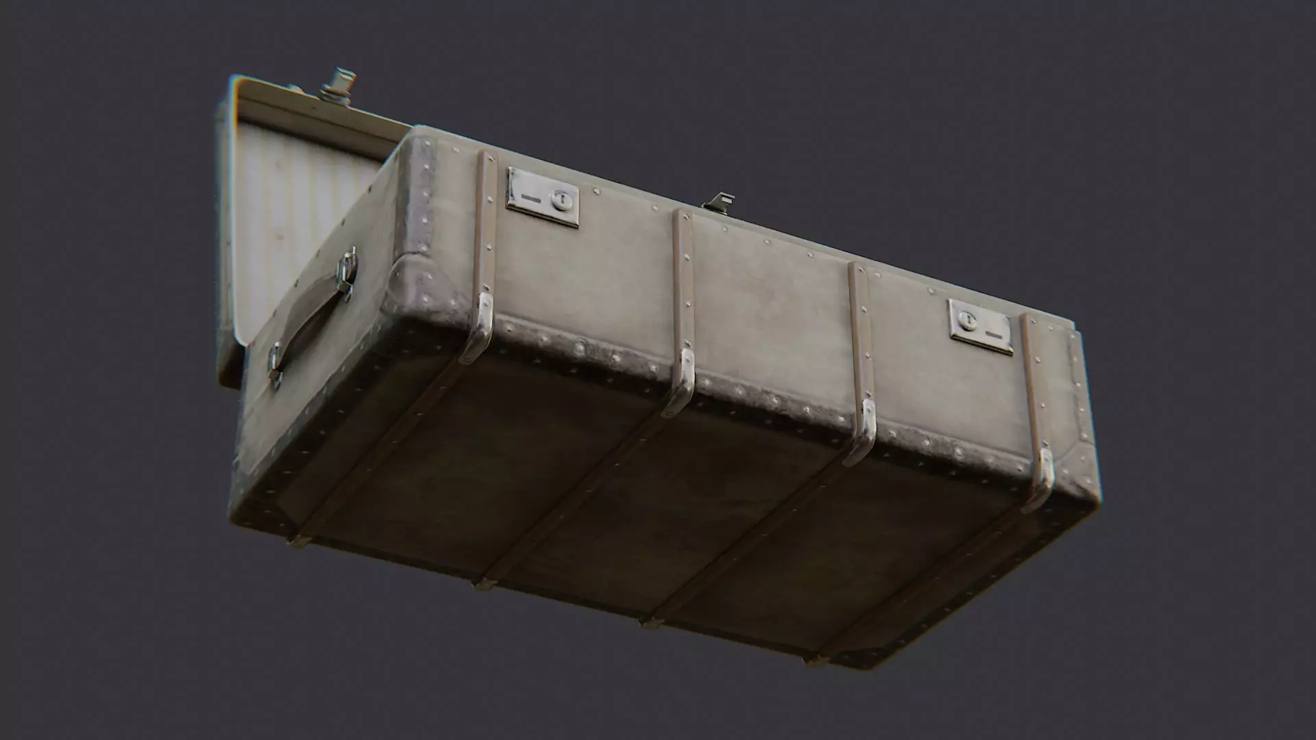 Open Metal Luggage Crate with Rust Texture Low-poly 3D model_5