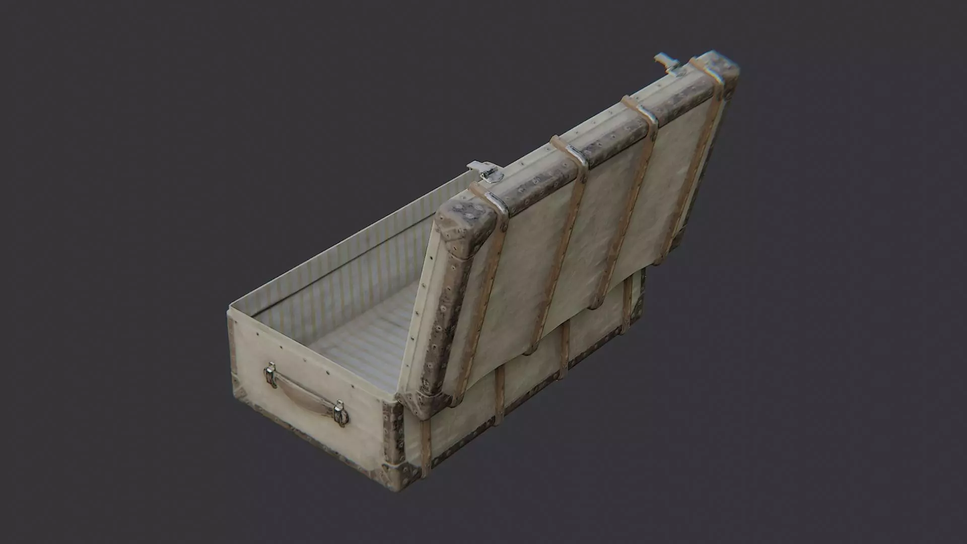 Open Metal Luggage Crate with Rust Texture Low-poly 3D model_3