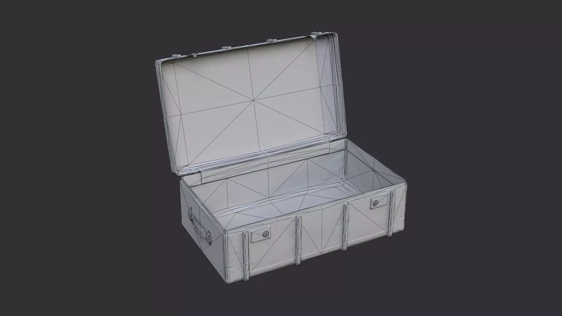 Open Metal Luggage Crate with Rust Texture Low-poly 3D model_7