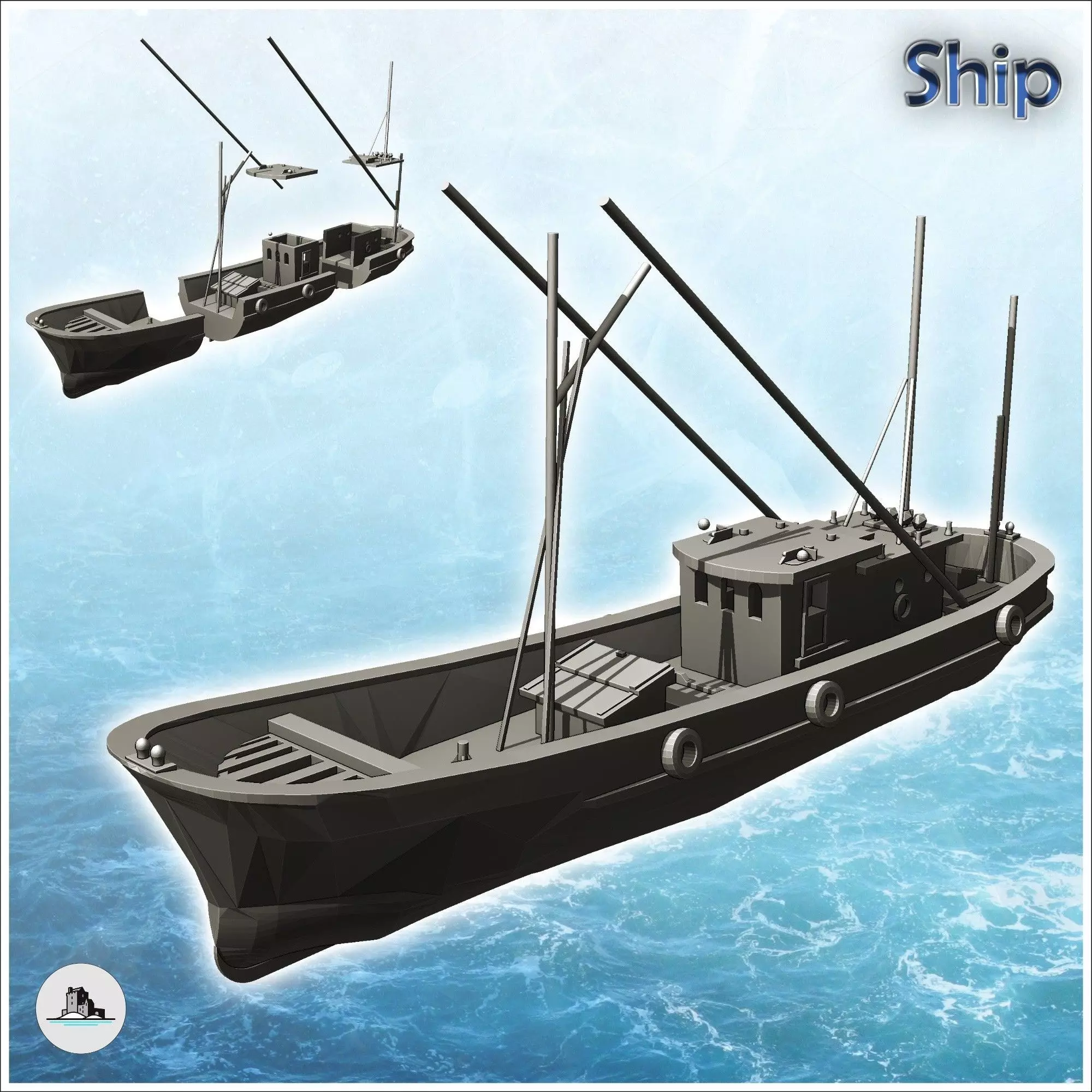 Long modern fishing boat 5 - World War Two Second WWII Front Eas 3D print model_0