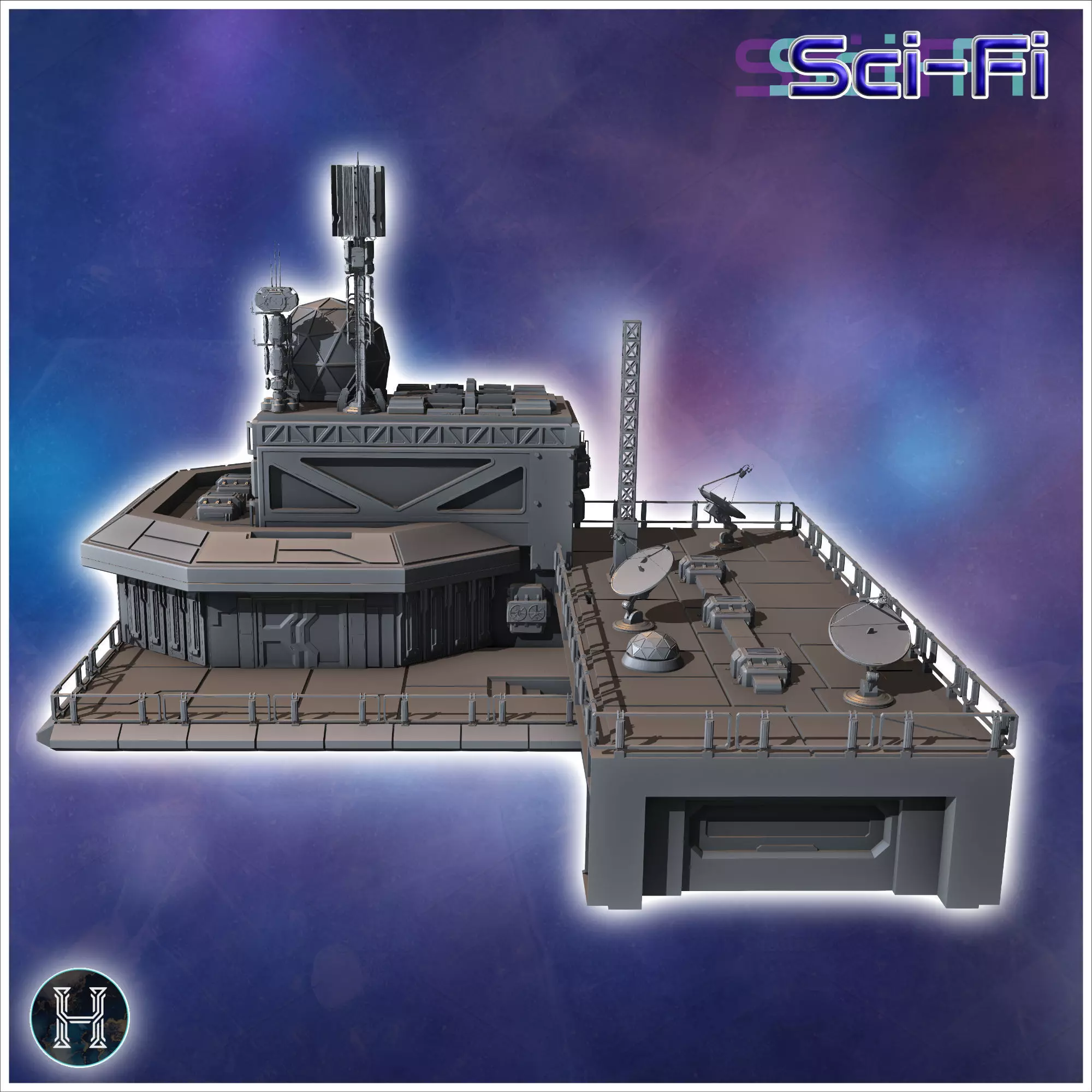 Futuristic complex with multiple interconnected structures and a 3D print model_9