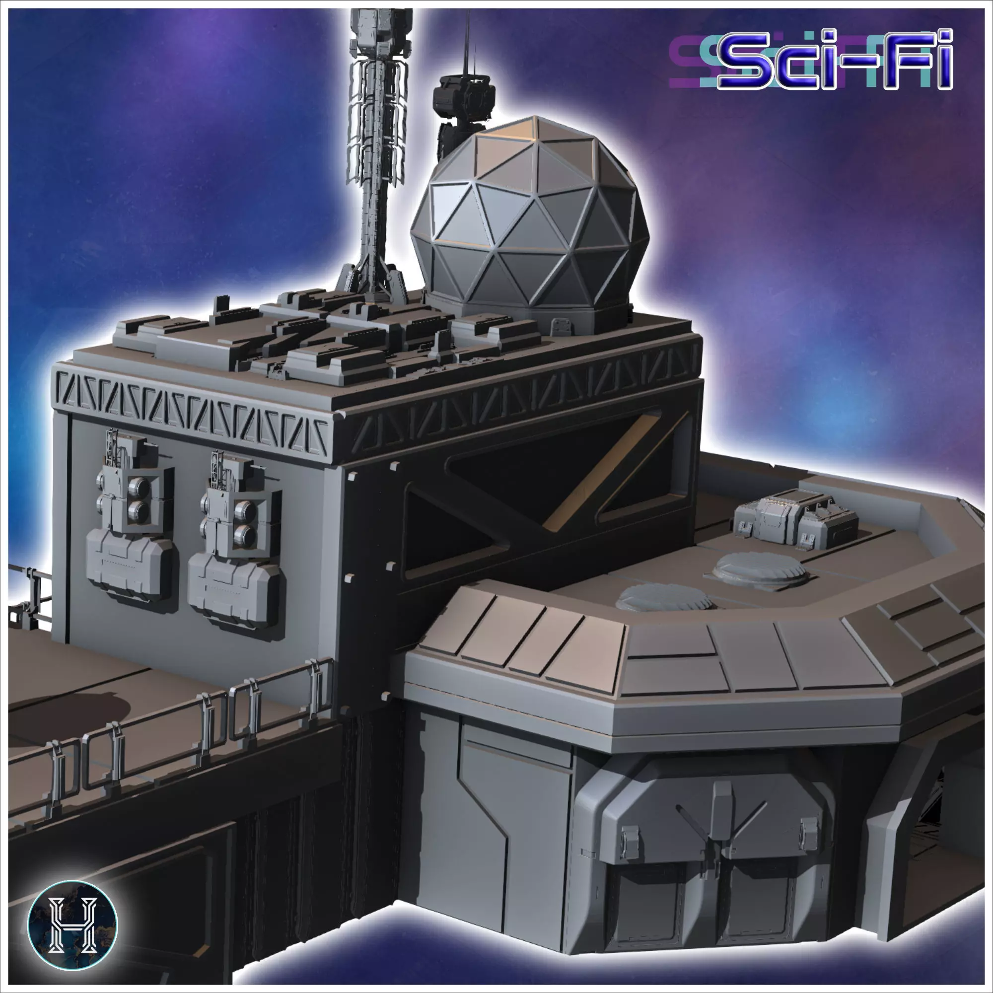 Futuristic complex with multiple interconnected structures and a 3D print model_2