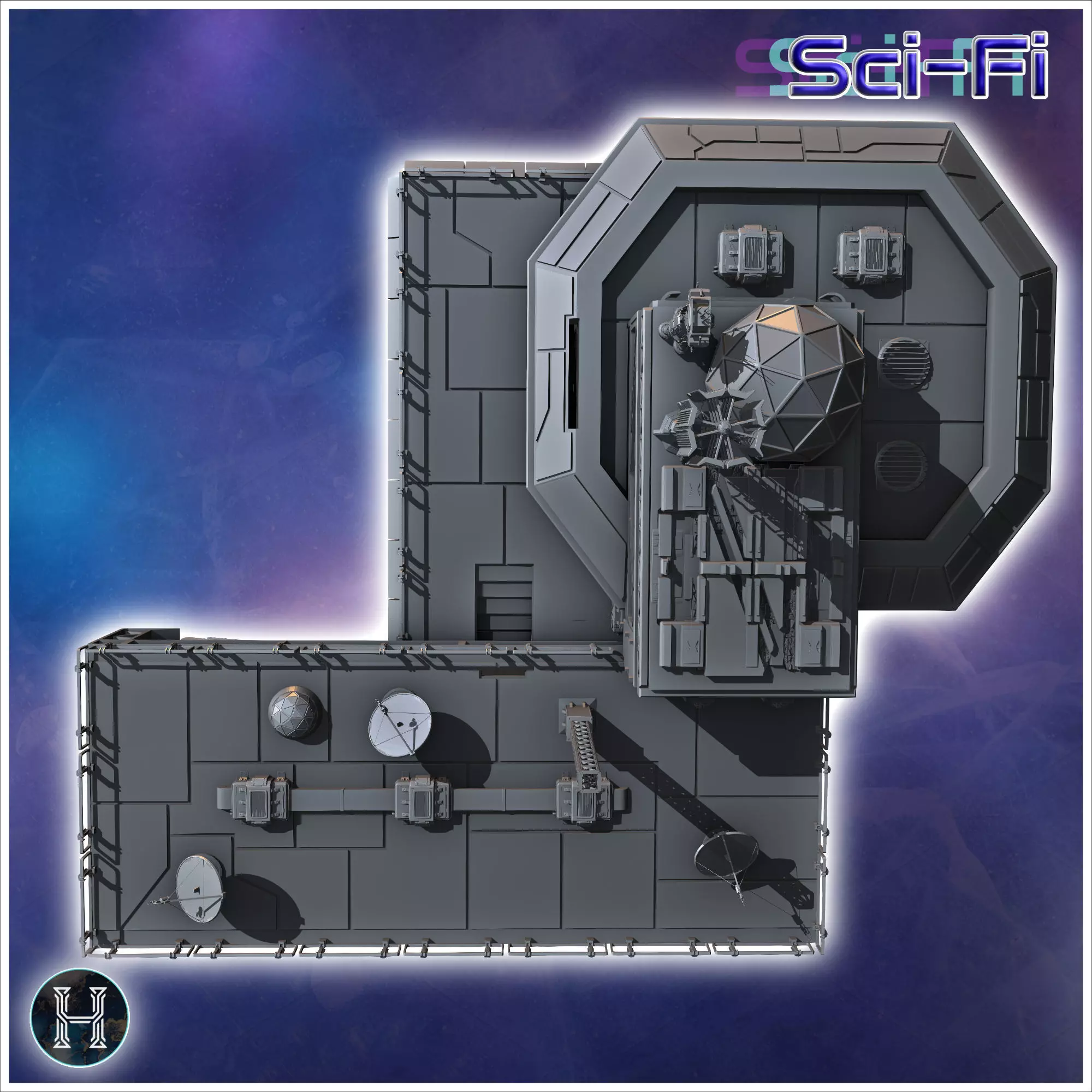 Futuristic complex with multiple interconnected structures and a 3D print model_8