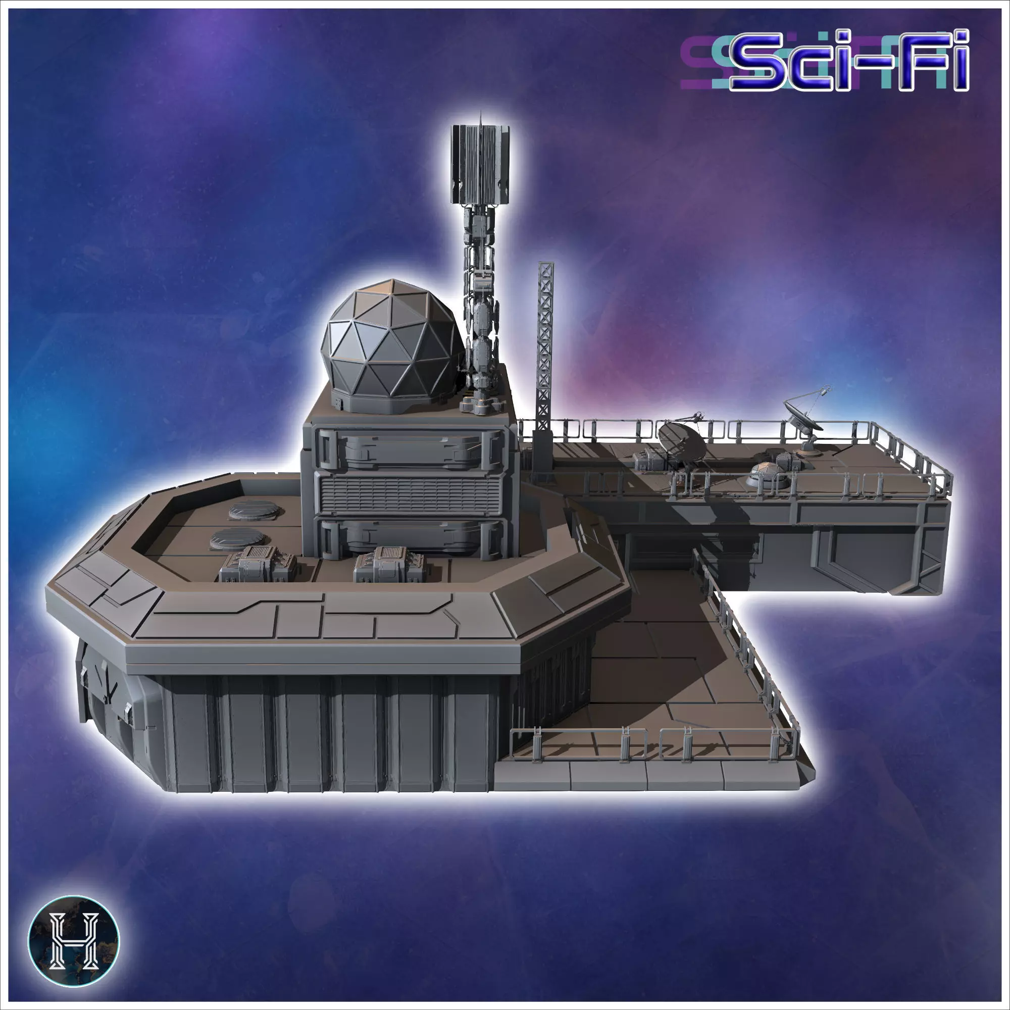 Futuristic complex with multiple interconnected structures and a 3D print model_3