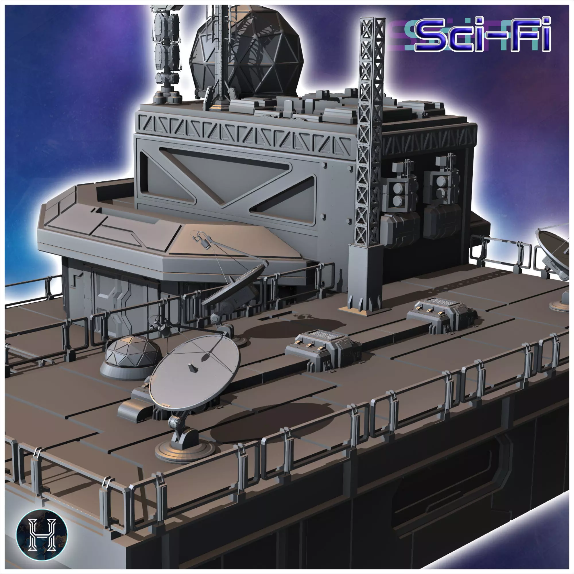 Futuristic complex with multiple interconnected structures and a 3D print model_5