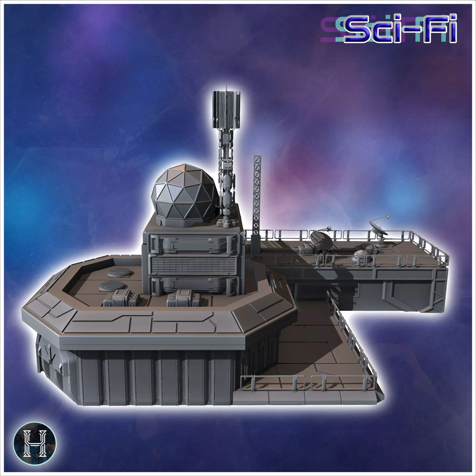 Futuristic complex with multiple interconnected structures and a 3D print model_10