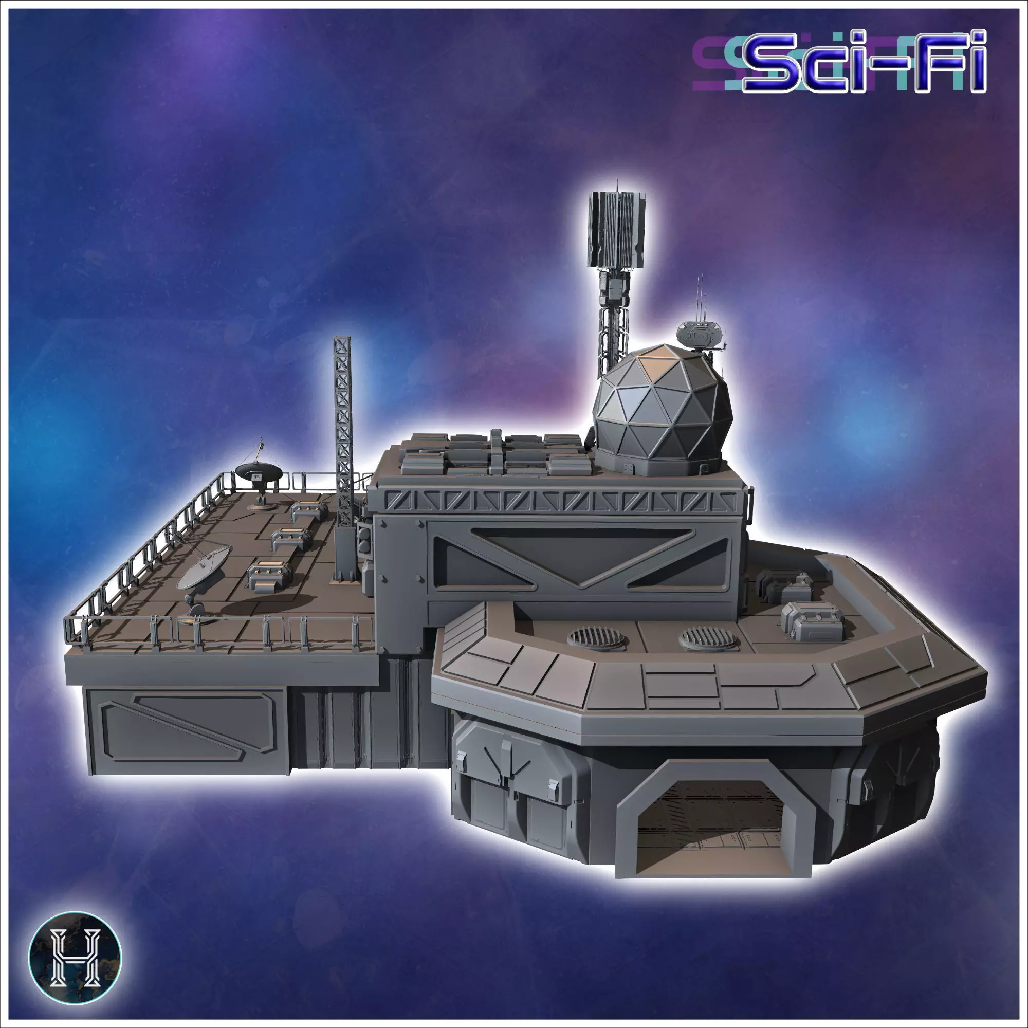 Futuristic complex with multiple interconnected structures and a 3D print model_11