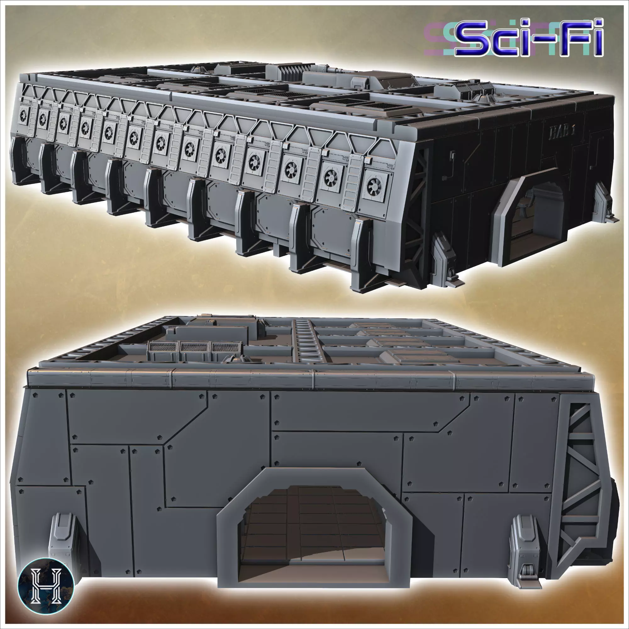 Massive rectangular industrial facility with numerous vents and  3D print model_2