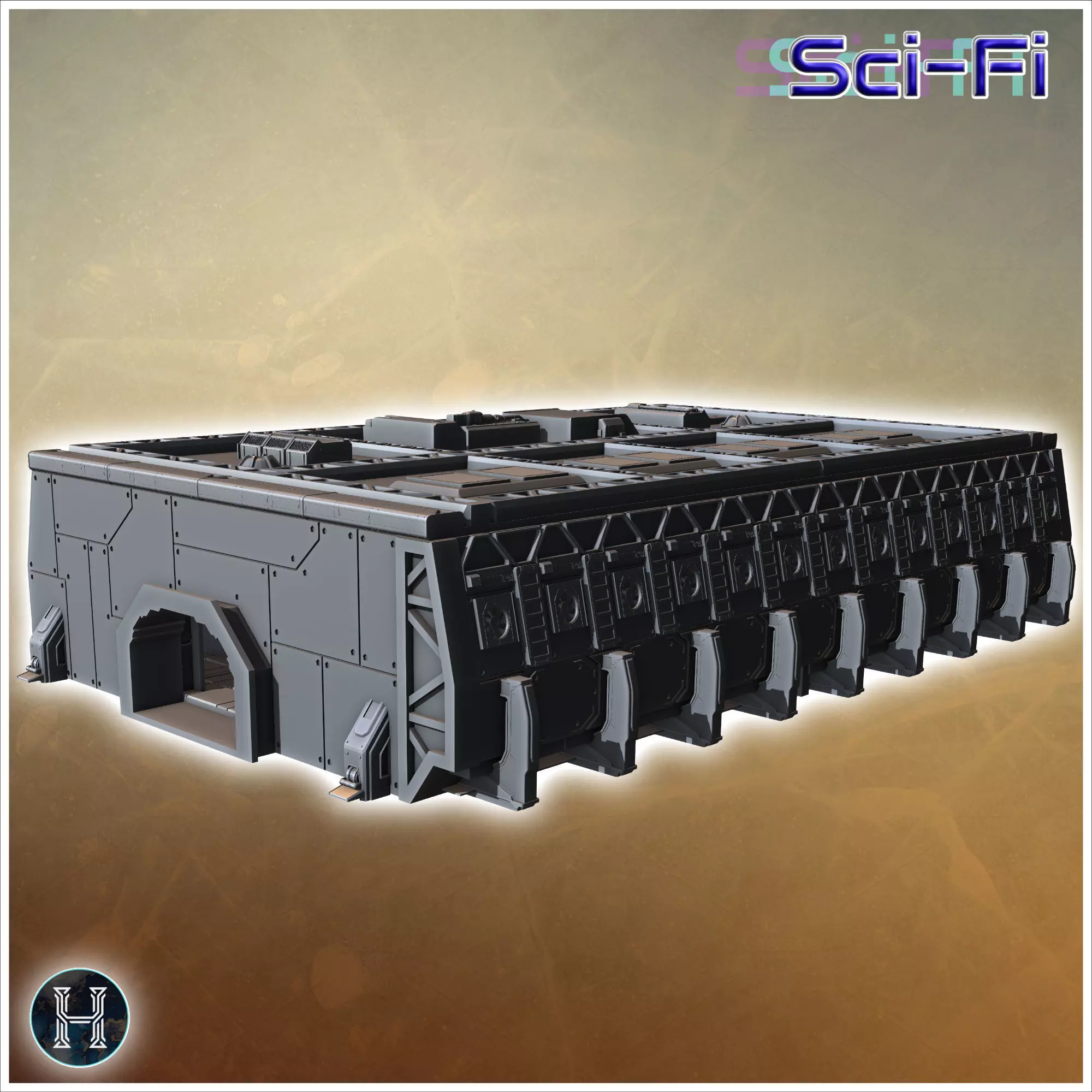 Massive rectangular industrial facility with numerous vents and  3D print model_0