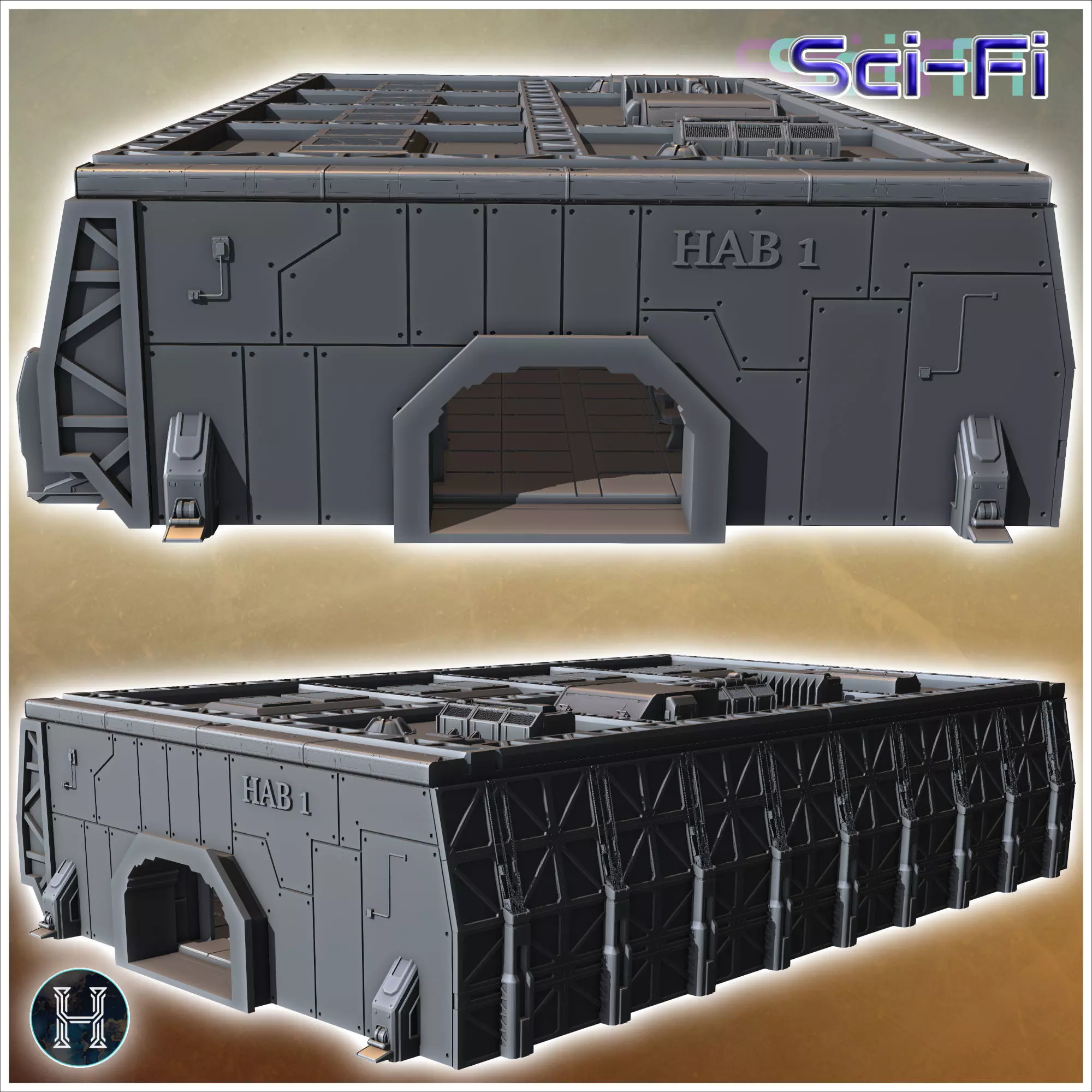 Massive rectangular industrial facility with numerous vents and  3D print model_1