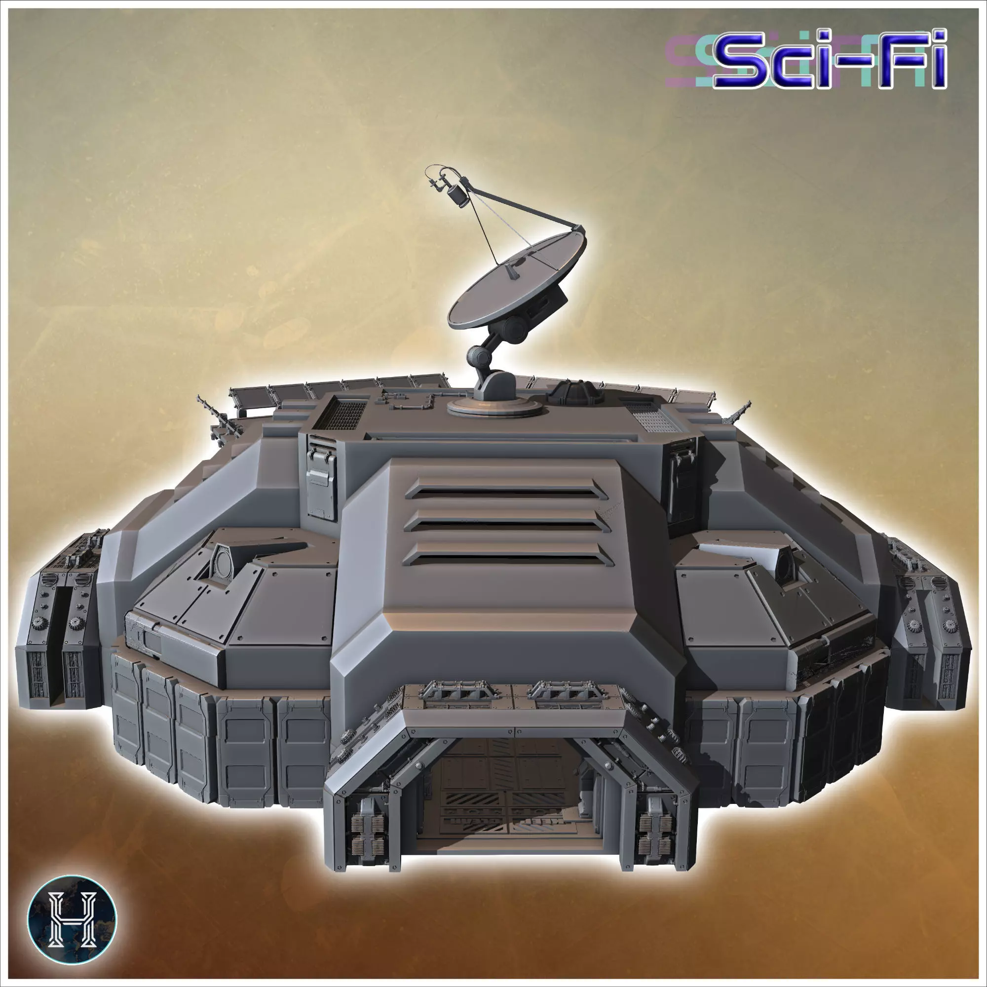 Command center with adjacent large helipad featuring technical e 3D print model_2