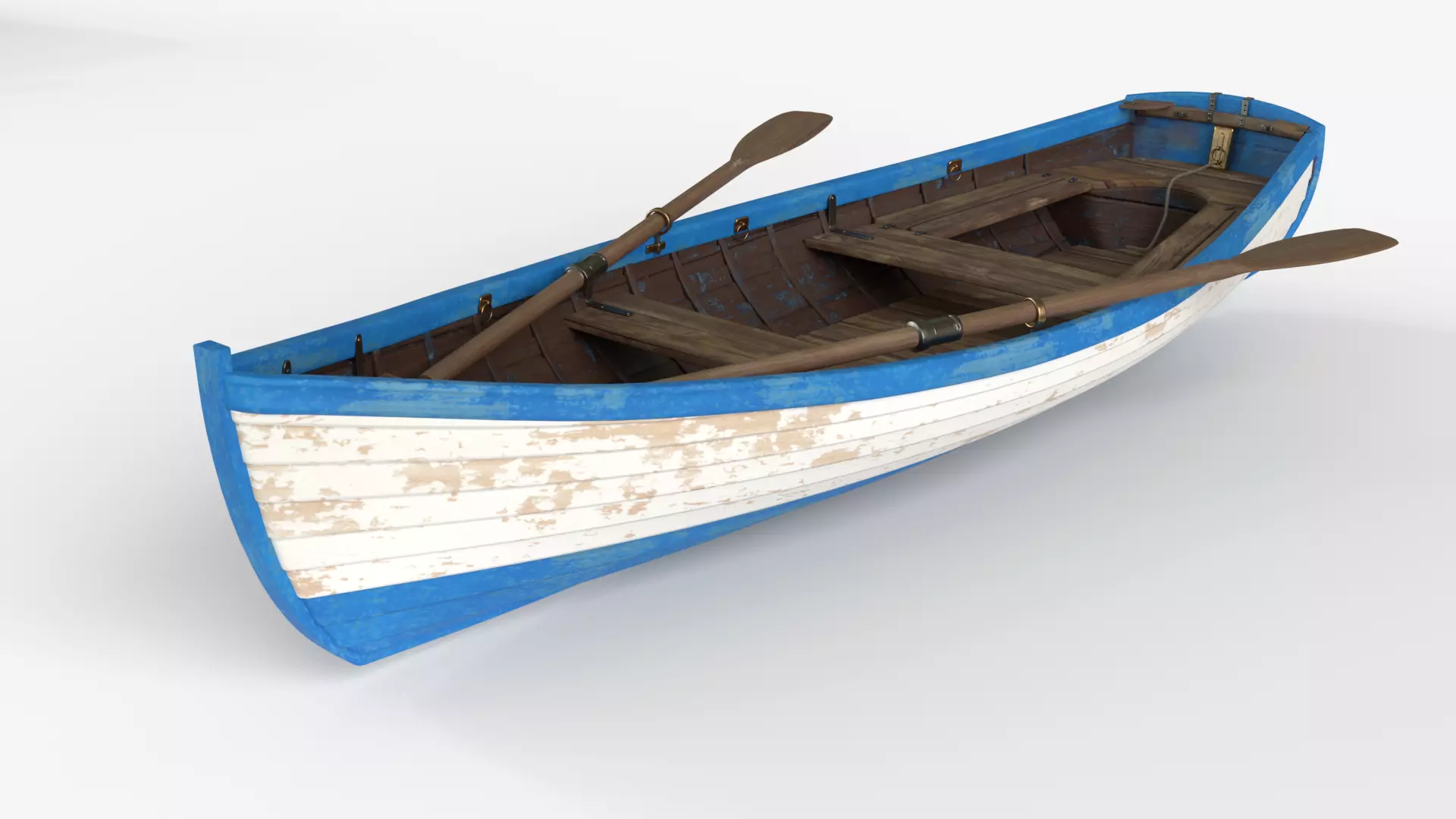Old wooden white boat 3D model_0