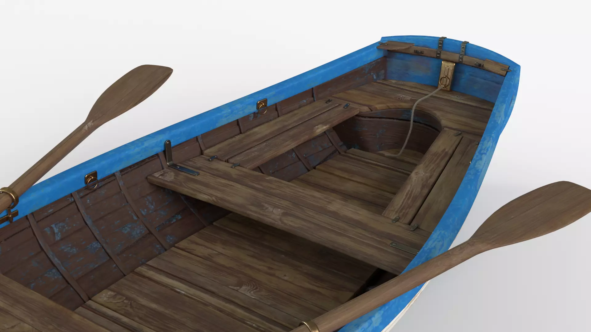 Old wooden white boat 3D model_8