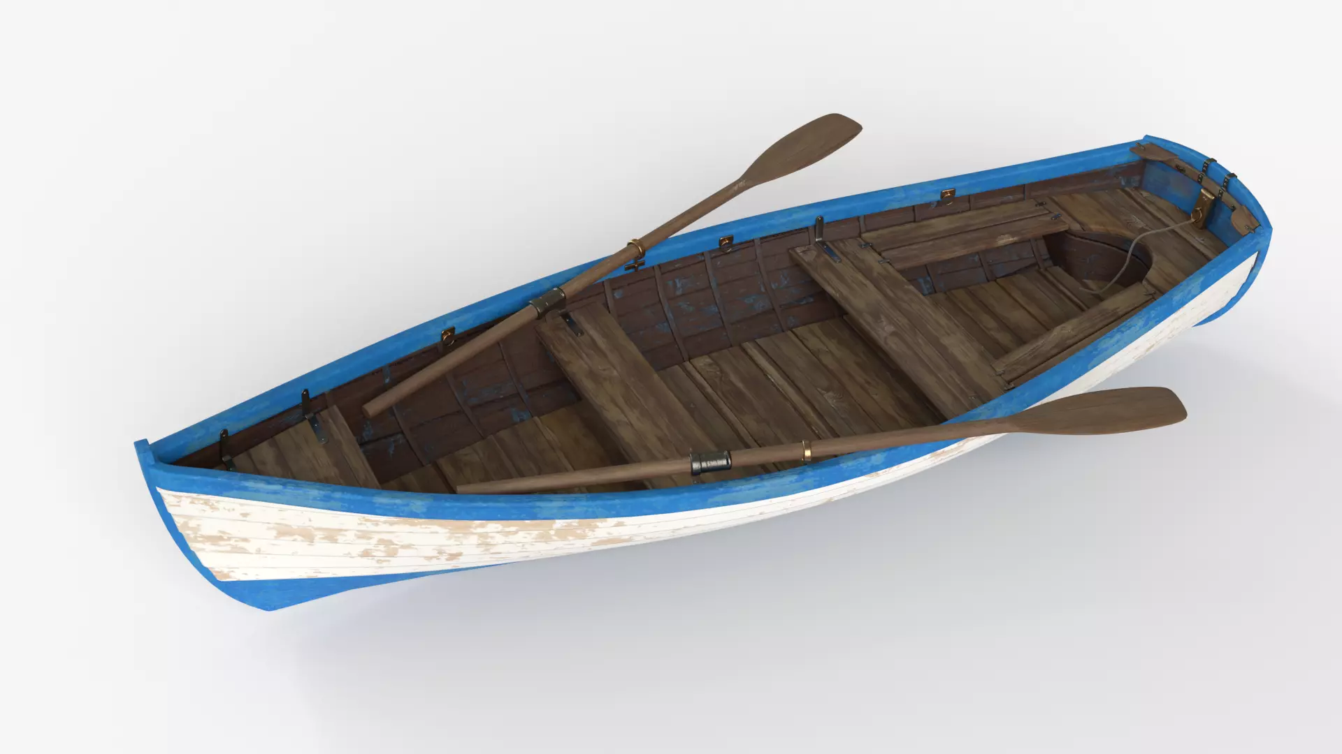 Old wooden white boat 3D model_2