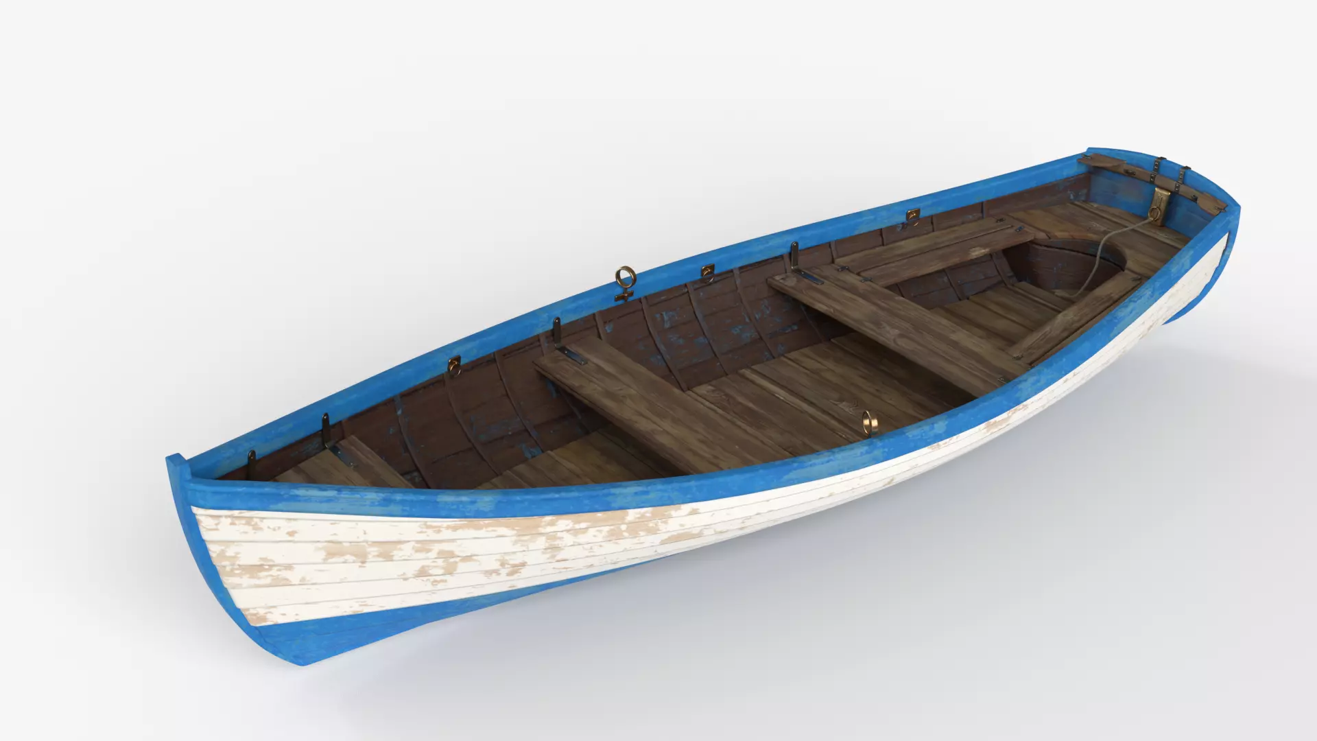 Old wooden white boat 3D model_4