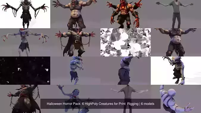 Halloween Horror Pack  6 HighPoly Creatures for Print  Rigging