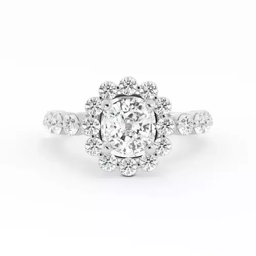 Cushion Diamond Solitaire With Vintage Halo And Diamond Band 3DM