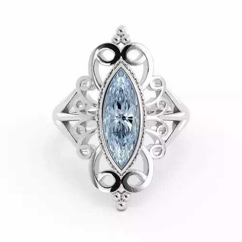 Vintage Style Marquise Engagement Ring 3DM With Rendering