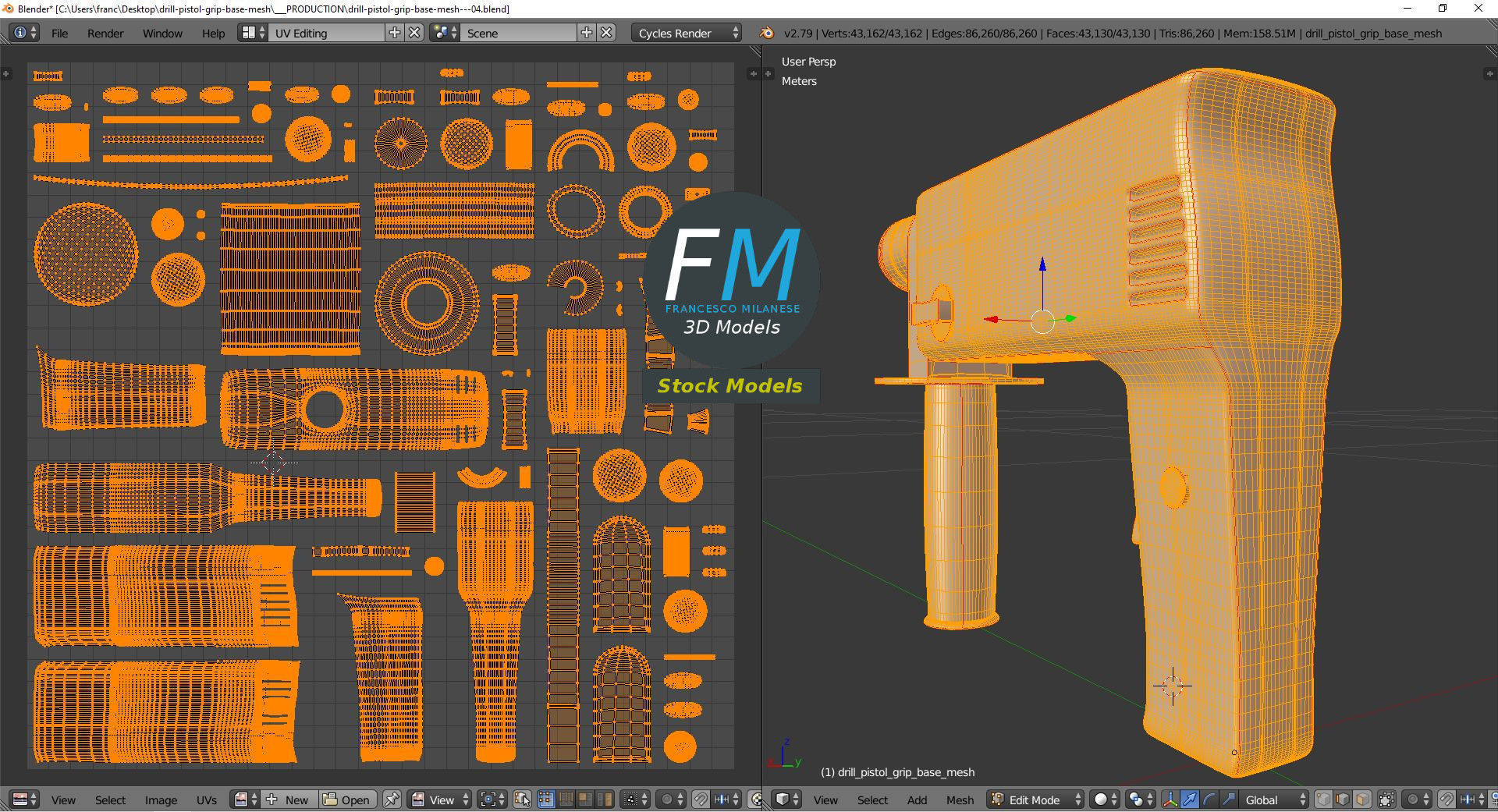 Drill pistol grip base mesh 3D model_10