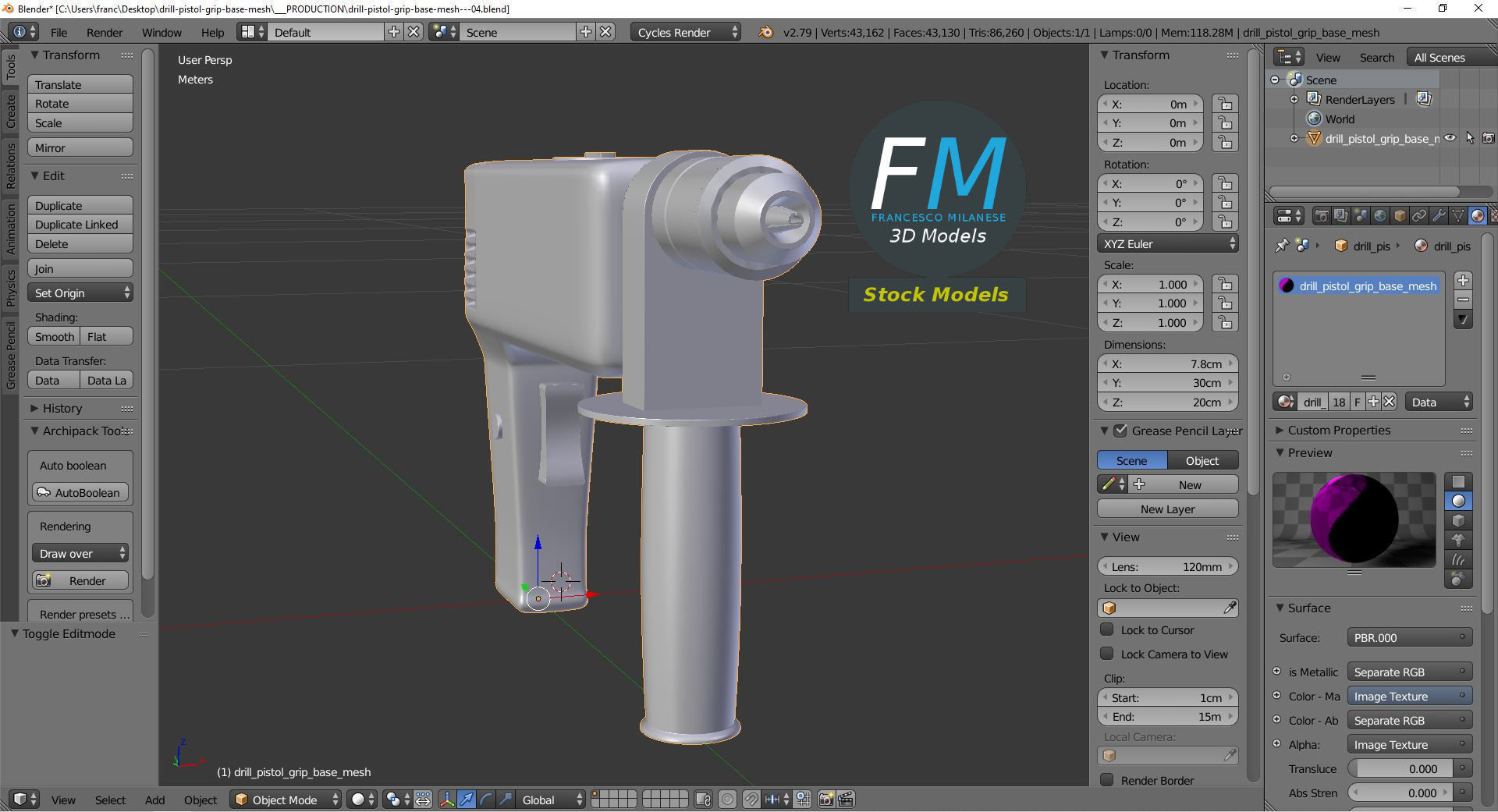 Drill pistol grip base mesh 3D model_9