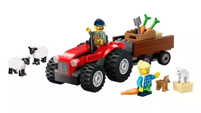 TwindBricks3D - 60461 Red Farm Tractor with Trailer and Sheep