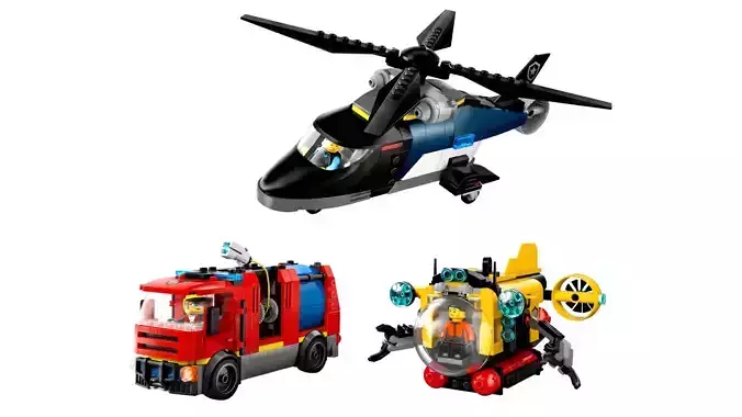 TwindBricks3D - 60462 Helicopter-Fire Truck-Submarine Remix