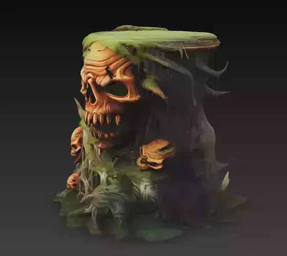 Cursed Rootskull Altar - Haunted Tree Horror Sculpture 3D Model