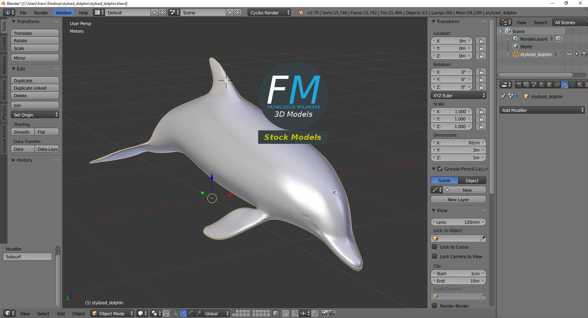 Stylized dolphin 3D model_9