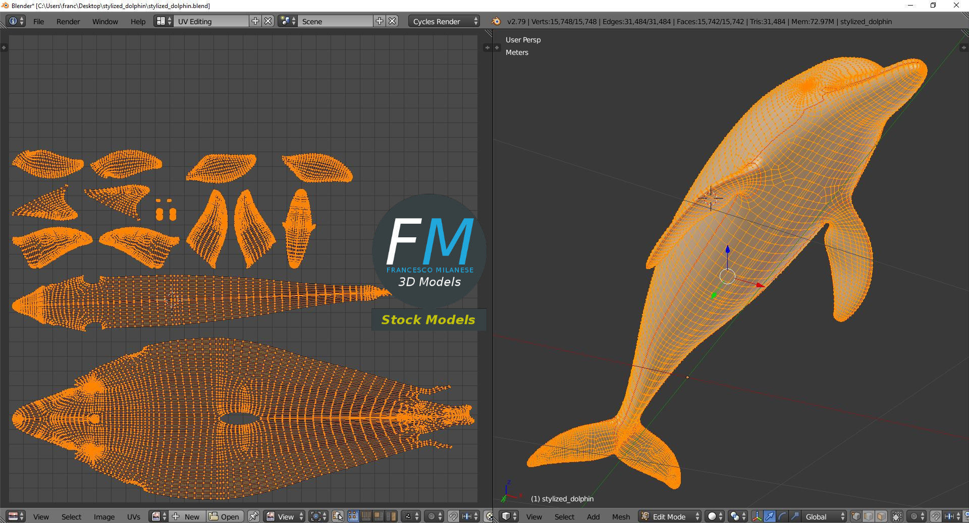 Stylized dolphin 3D model_10