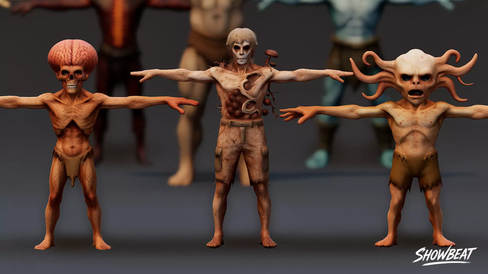 Complete Ghoul T-Pose Pack Low-poly 3D model_1