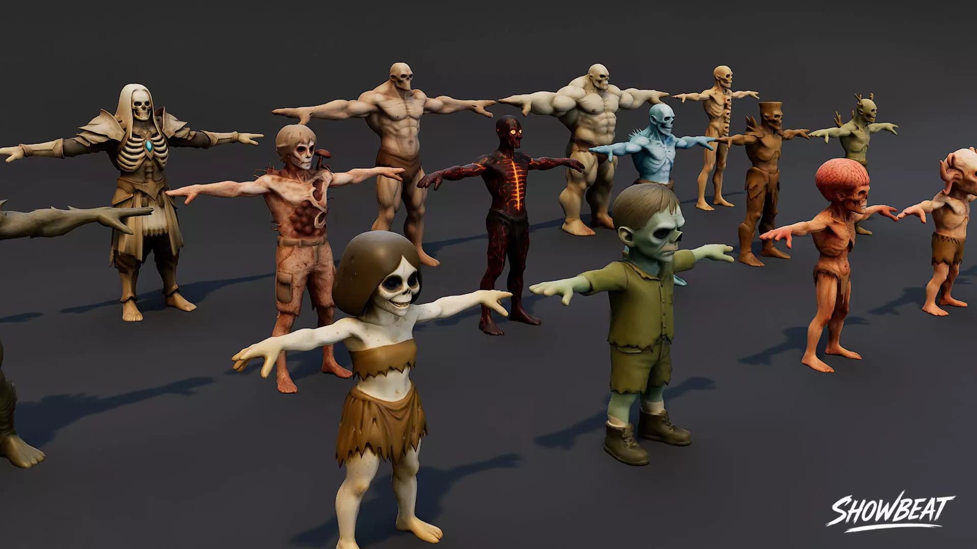 Complete Ghoul T-Pose Pack Low-poly 3D model_2