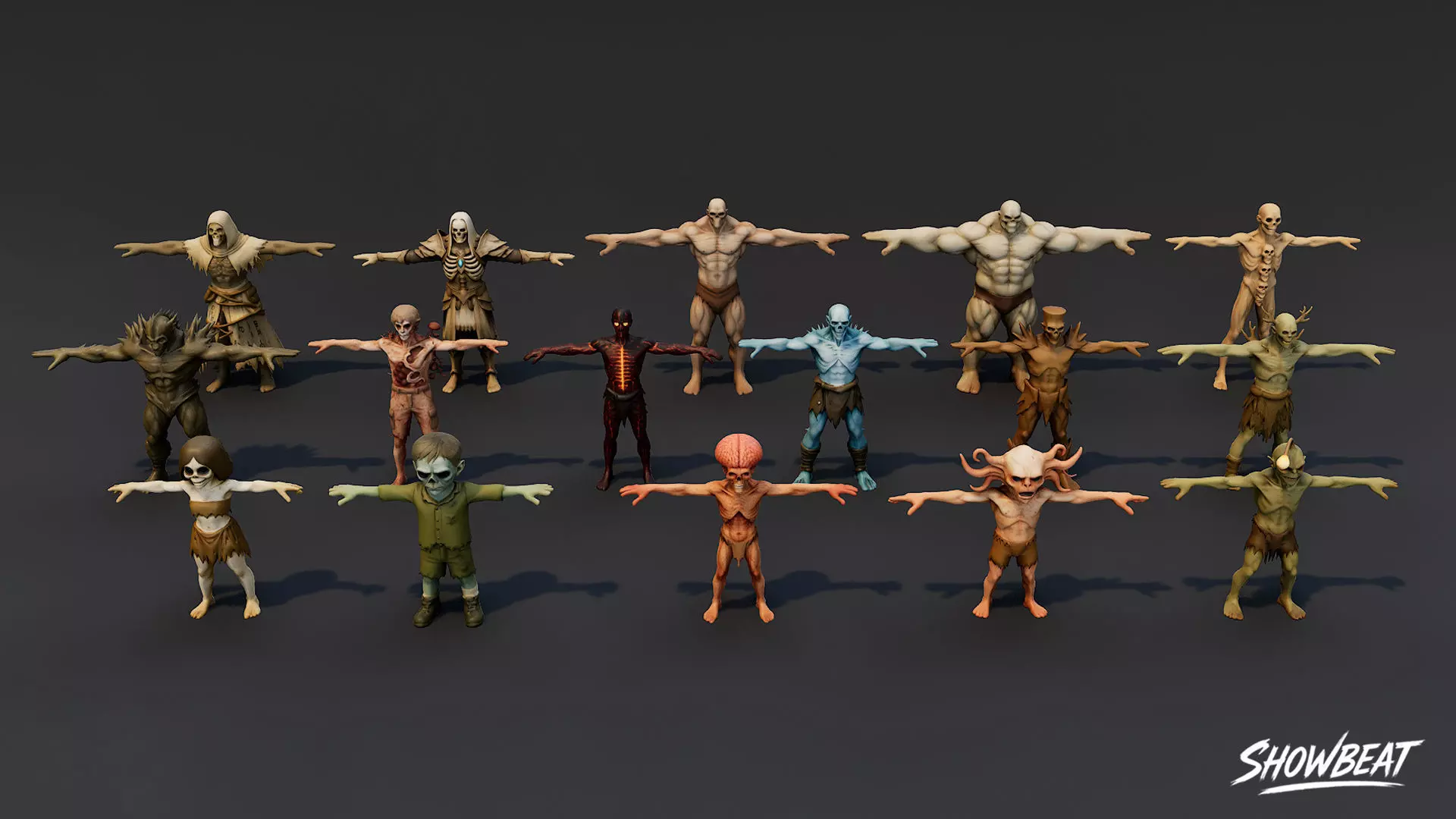 Complete Ghoul T-Pose Pack Low-poly 3D model_4