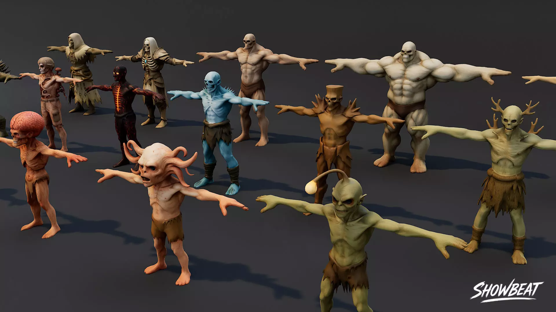 Complete Ghoul T-Pose Pack Low-poly 3D model_3