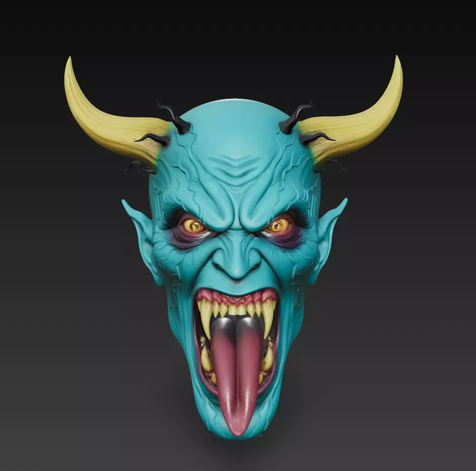Azure Demon Head - Stylized Monster Bust 3D Model 3D print model