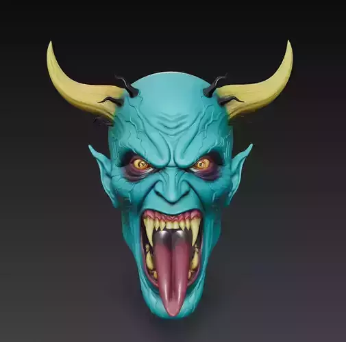 Azure Demon Head - Stylized Monster Bust 3D Model
