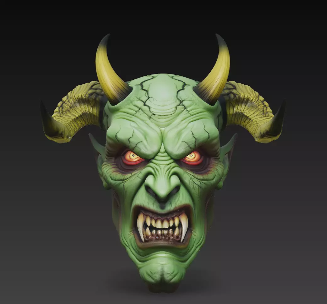 Infernal Demon Head - Stylized Fantasy Bust 3D Model 3D print model