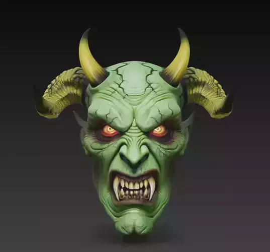 Infernal Demon Head - Stylized Fantasy Bust 3D Model