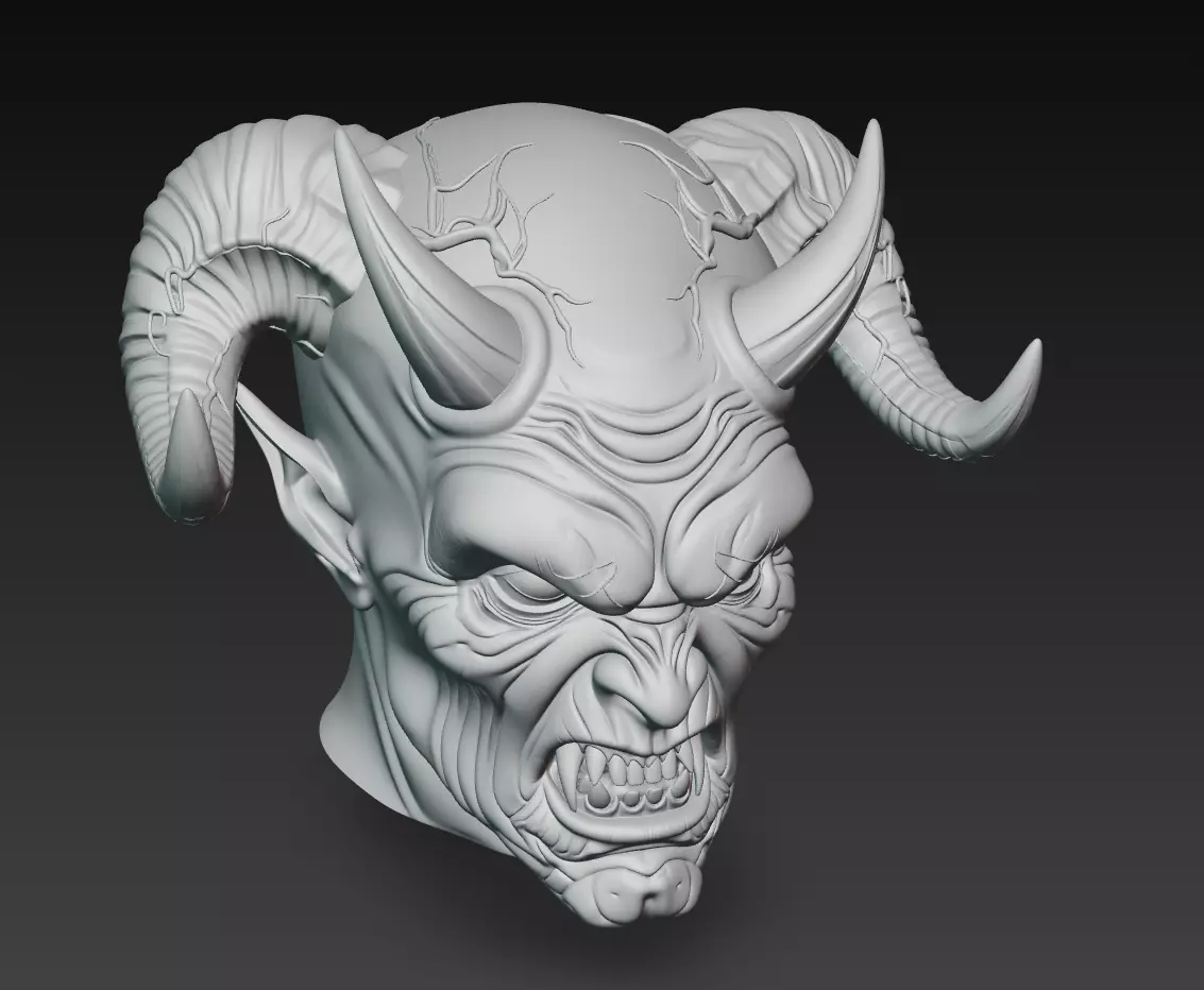 Demon Lord Head - Stylized Fantasy Bust 3D Model 3D print model_6